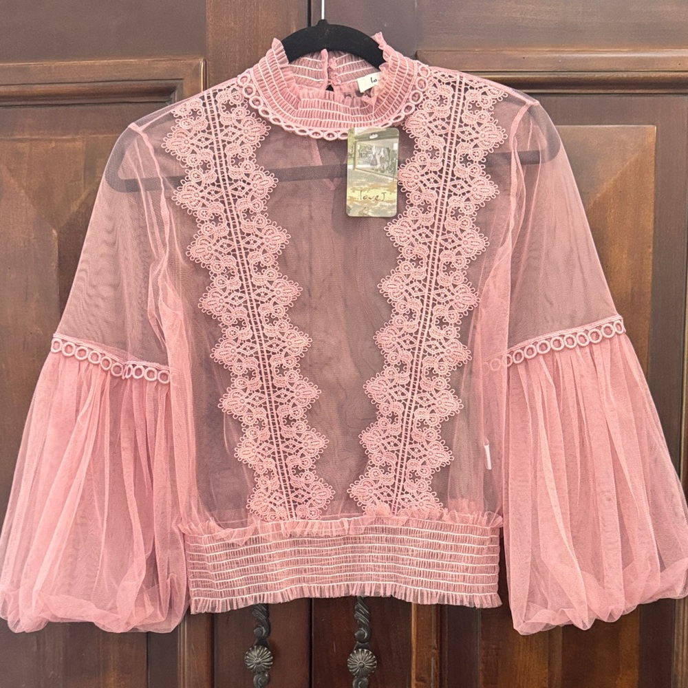 Love J Pink Lace Sheer Blouse